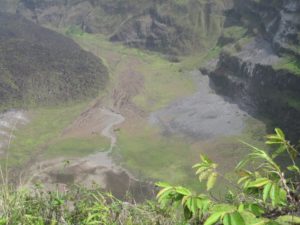 Looking down into the Soufriere volcano St. Vincent. Lava dome on the left.